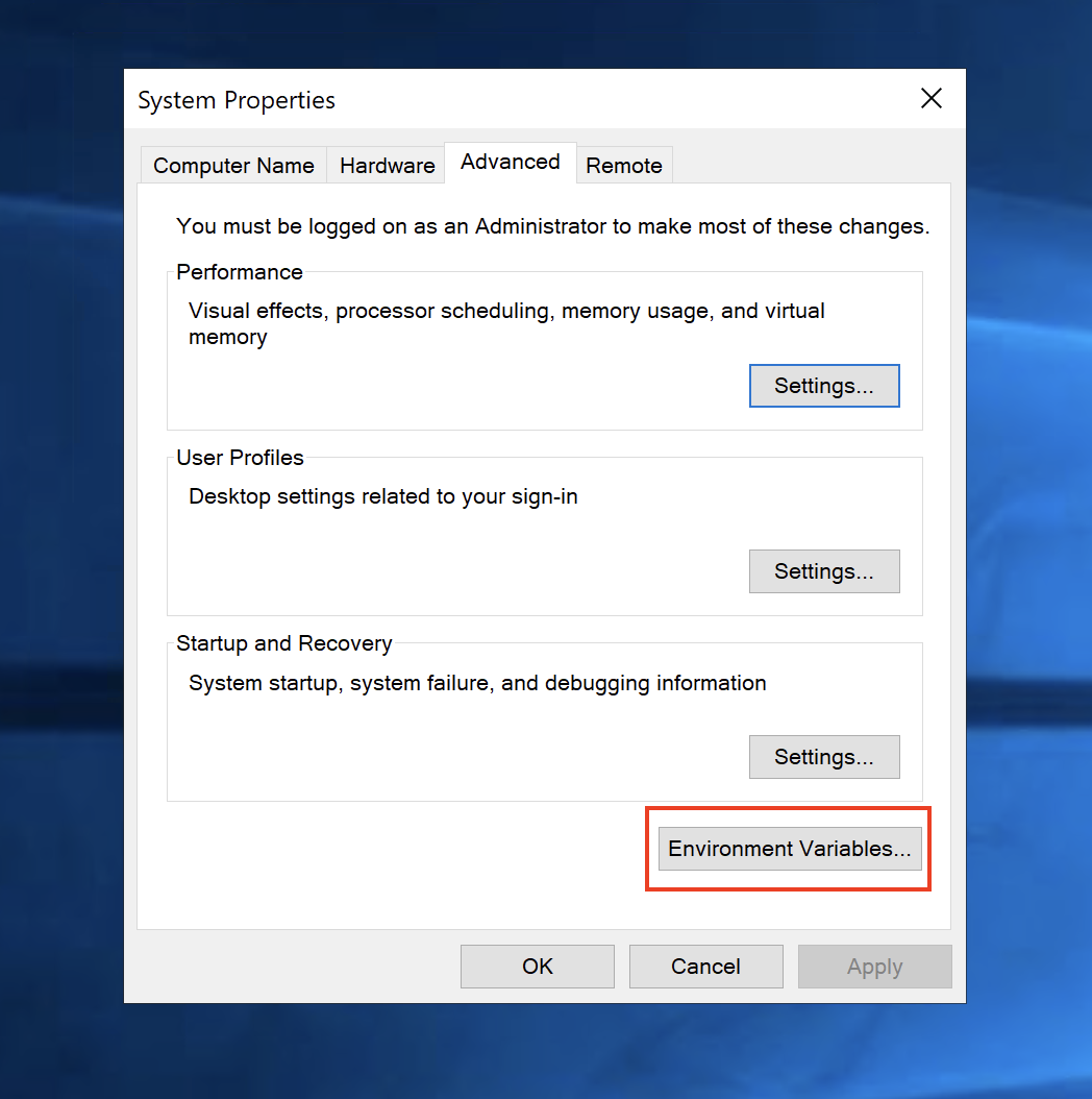 System Properties box